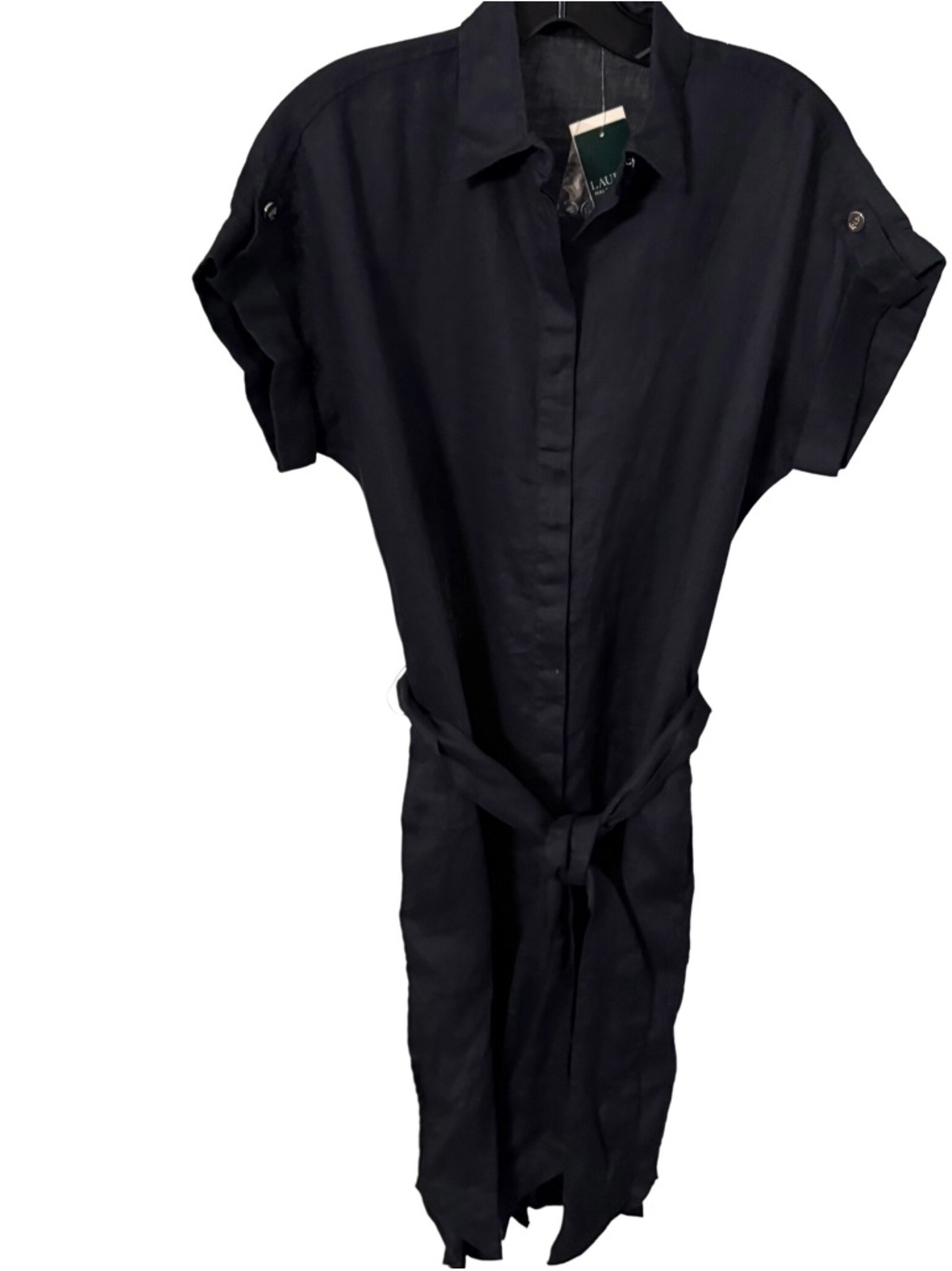 Lauren Ralph Lauren Women Navy Linen Shirt Dress Belted Pockets Sz 4 Nwt
